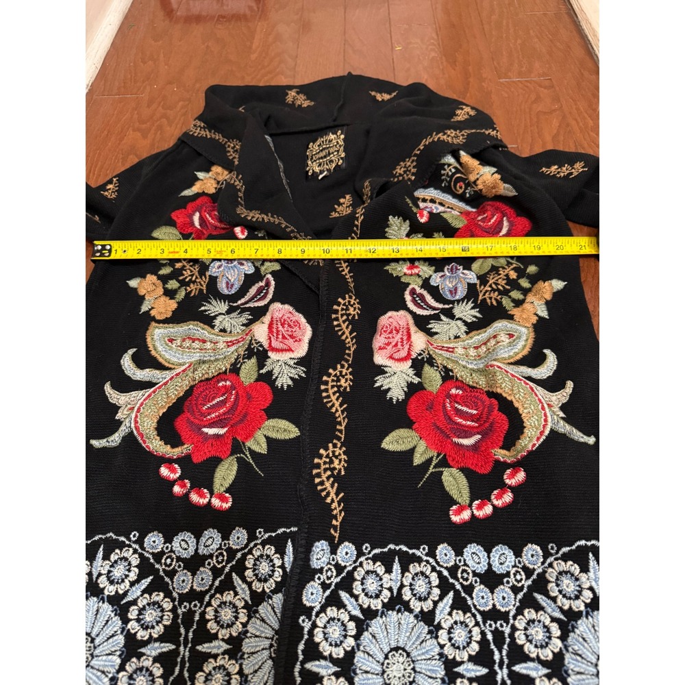 Johnny Was Black Embroidered Floral Hooded Long Cardigan Duster Sweater XS - Picture 4 of 7